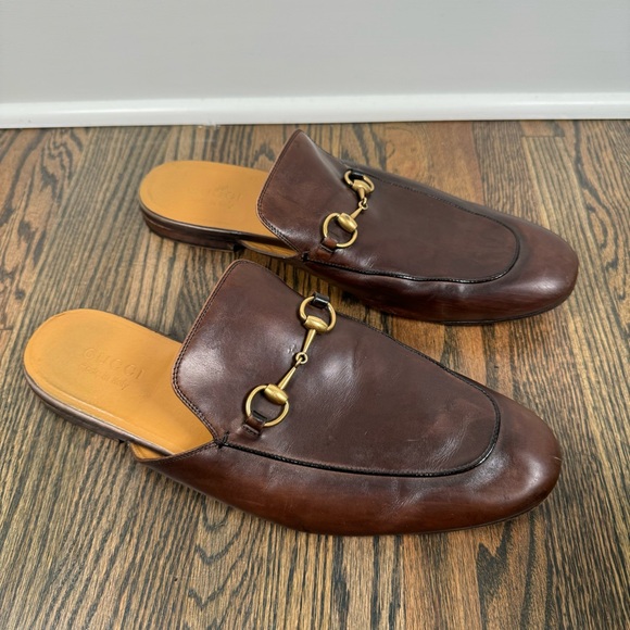 Gucci brown leather horsebit slip-on mule loafers size 13 - Picture 2 of 11